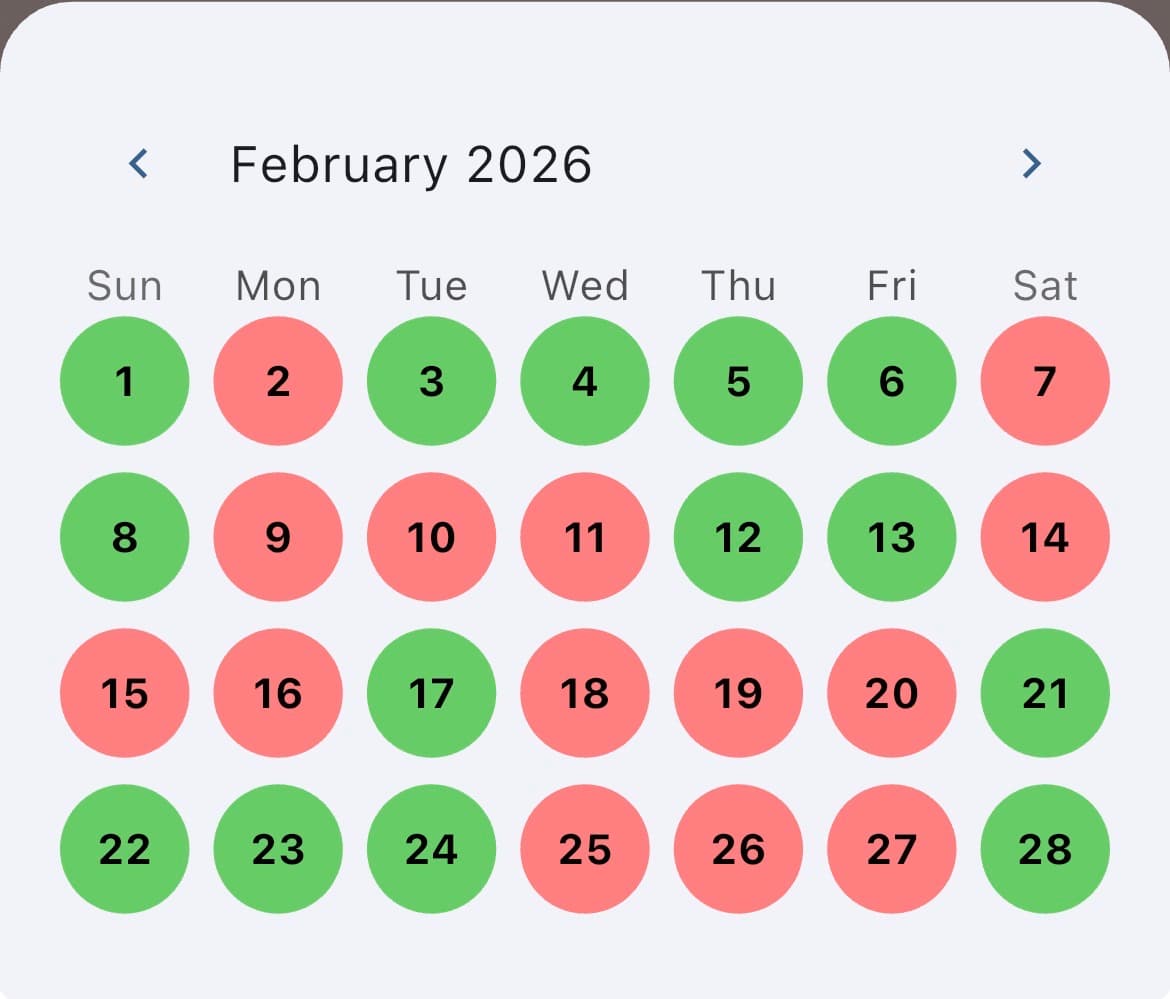 Five Great Decisions app calendar view